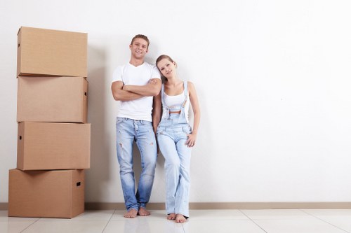 Removal team preparing a flat move in Westminster near central London streets